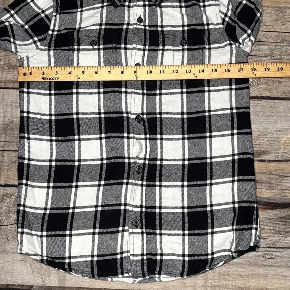 Place Black White Plaid Flannel Long Sleeve Button Up Shirt Boys XL